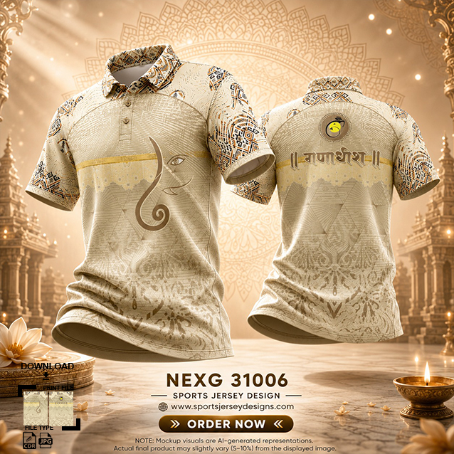 NEXG-31006 CREAM AND BROWN GANESHA FESTIVAL JERSEY DESIGN